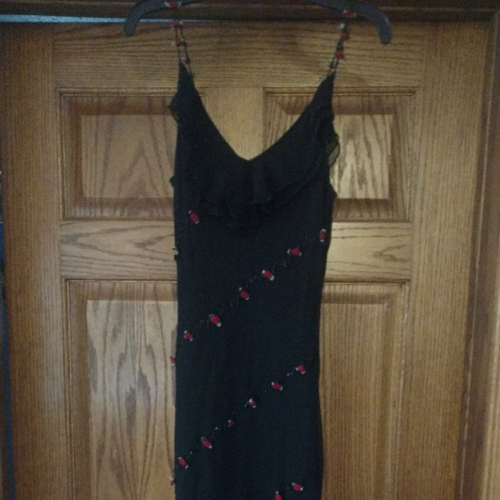 Black Hi-Low Dress with Floral Detail